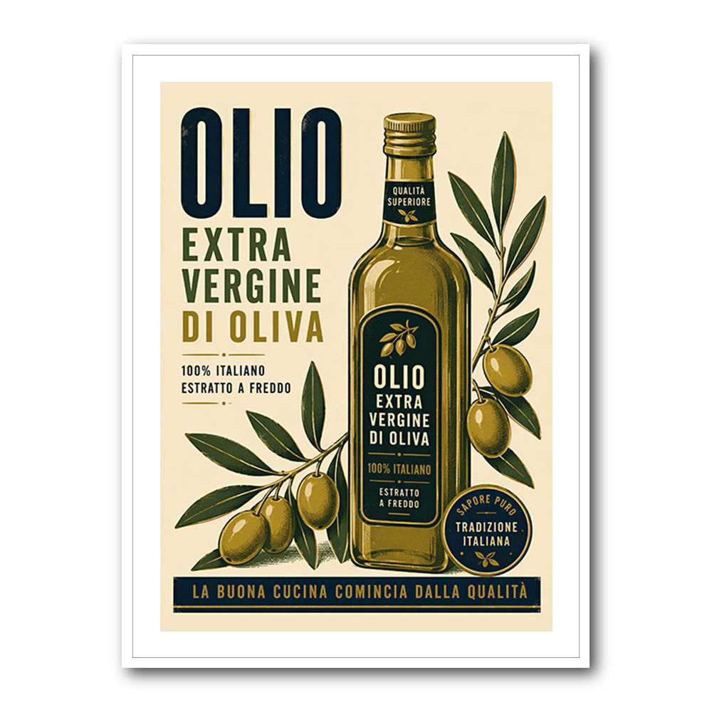 Olive Oil Bottle Vintage Italian Ad Art Print