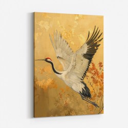 Japanese Crane In Flight Japandi Style Wall Art