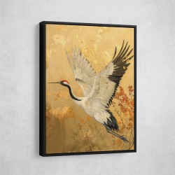 Japanese Crane In Flight Japandi Style Wall Art