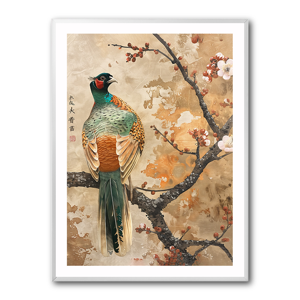 Japanese Green Pheasant Japandi Style Wall Art