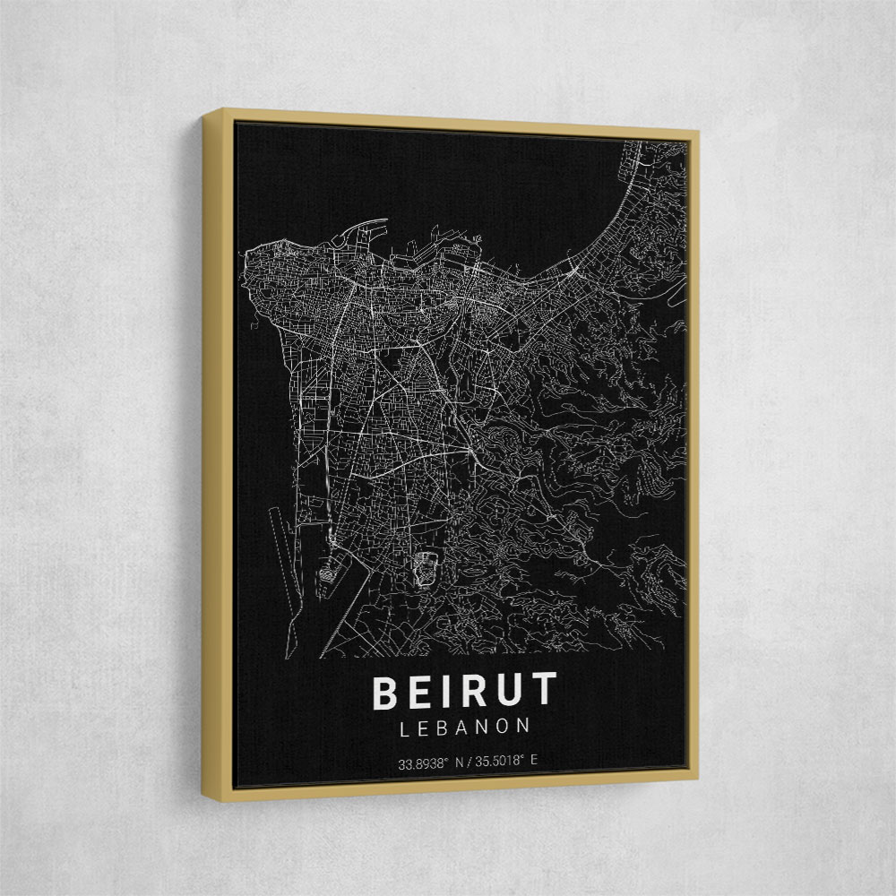 Beirut City Map Black Beirut City Map Black