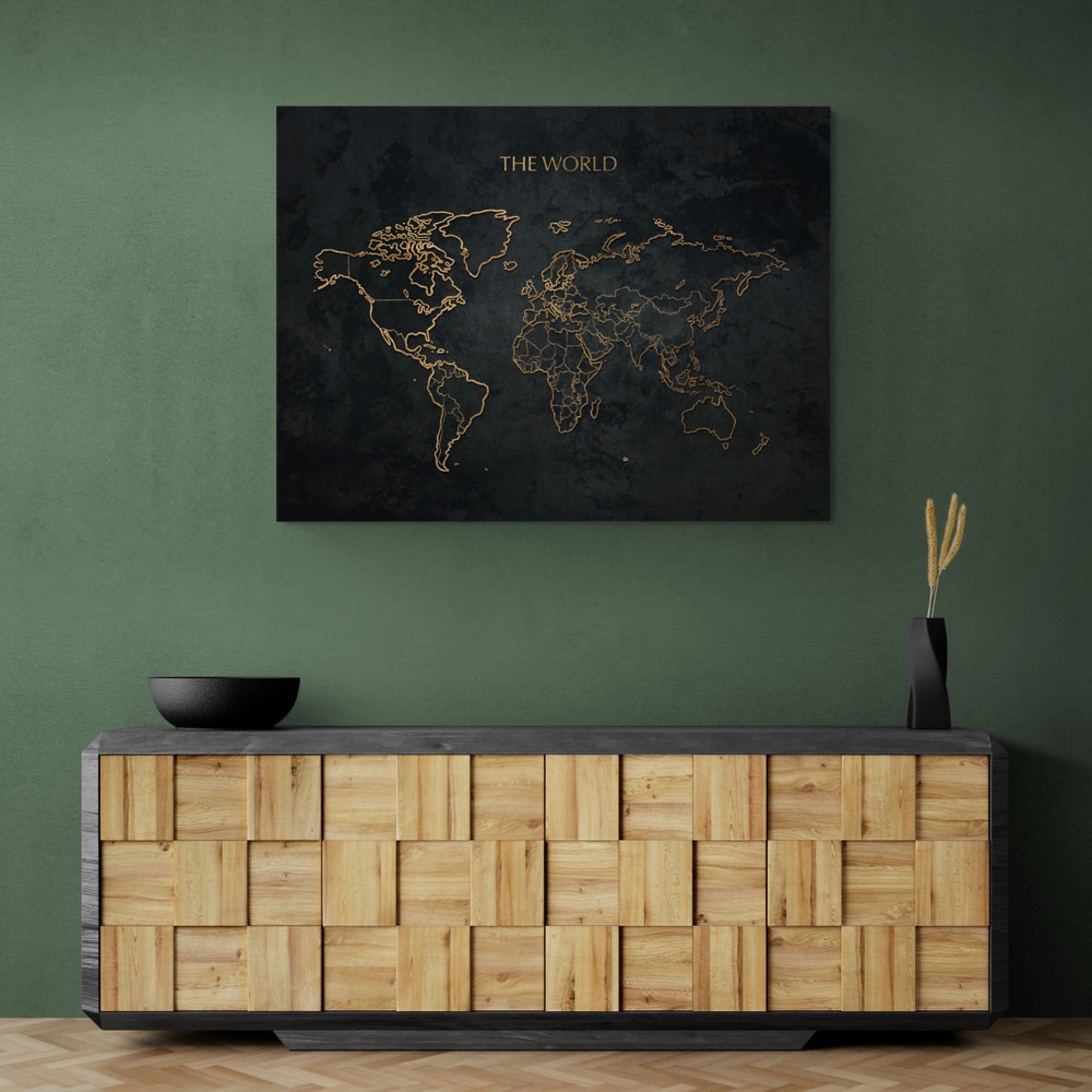 The World Gold & Black Map Wall Art