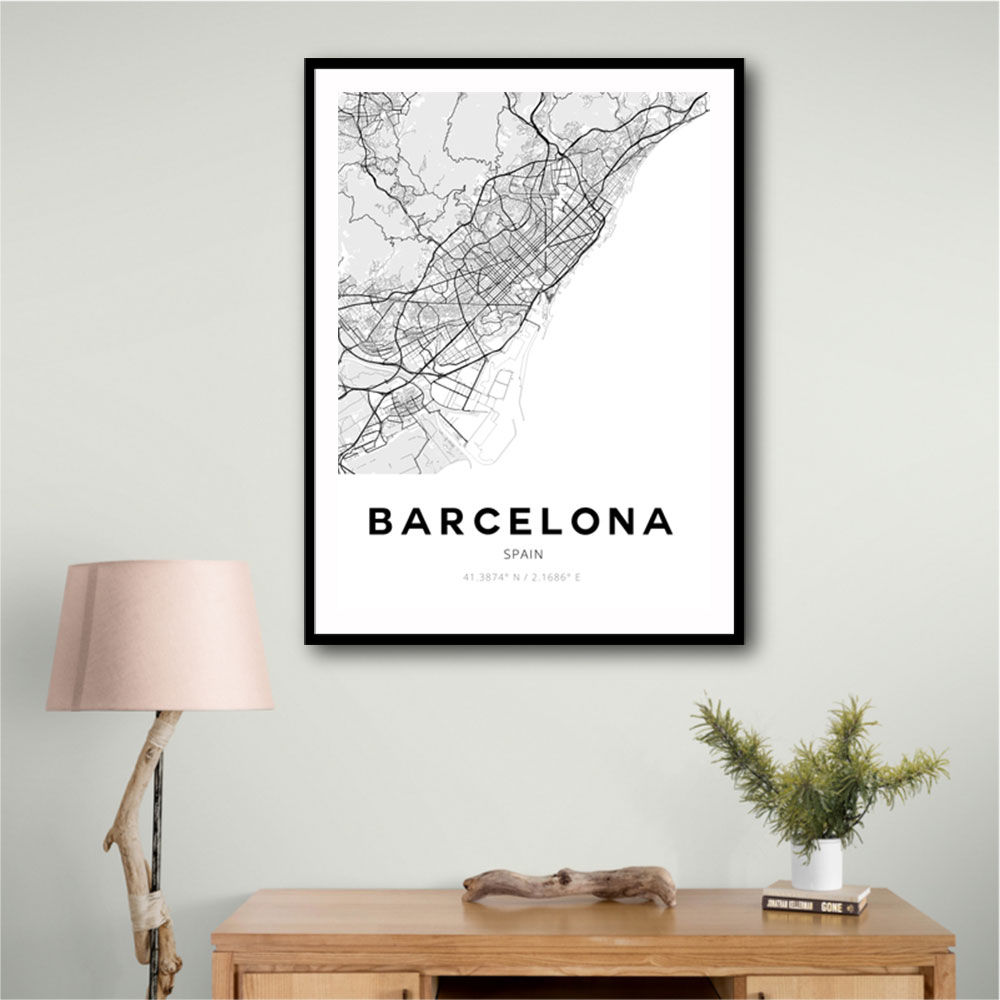 Barcelona City Map Wall Art