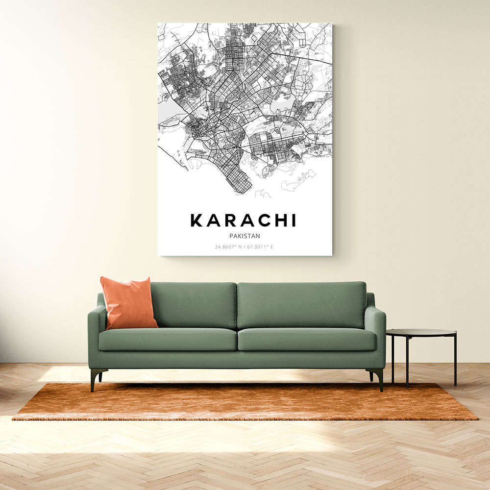 Karachi City Map Wall Art