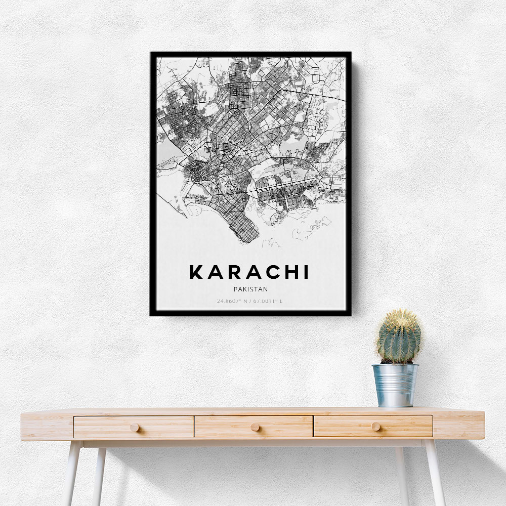 Karachi City Map Wall Art