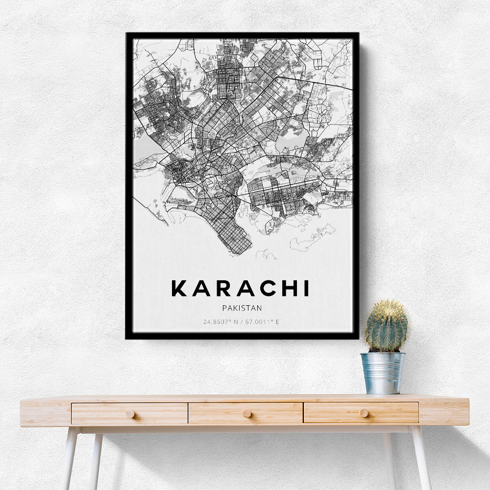 Karachi City Map Wall Art
