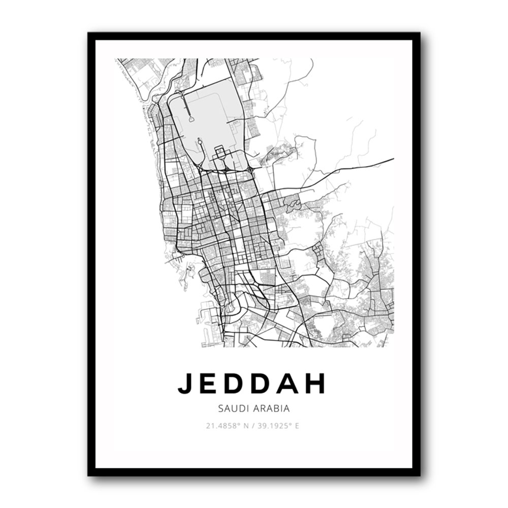 Jeddah City Map Wall Art
