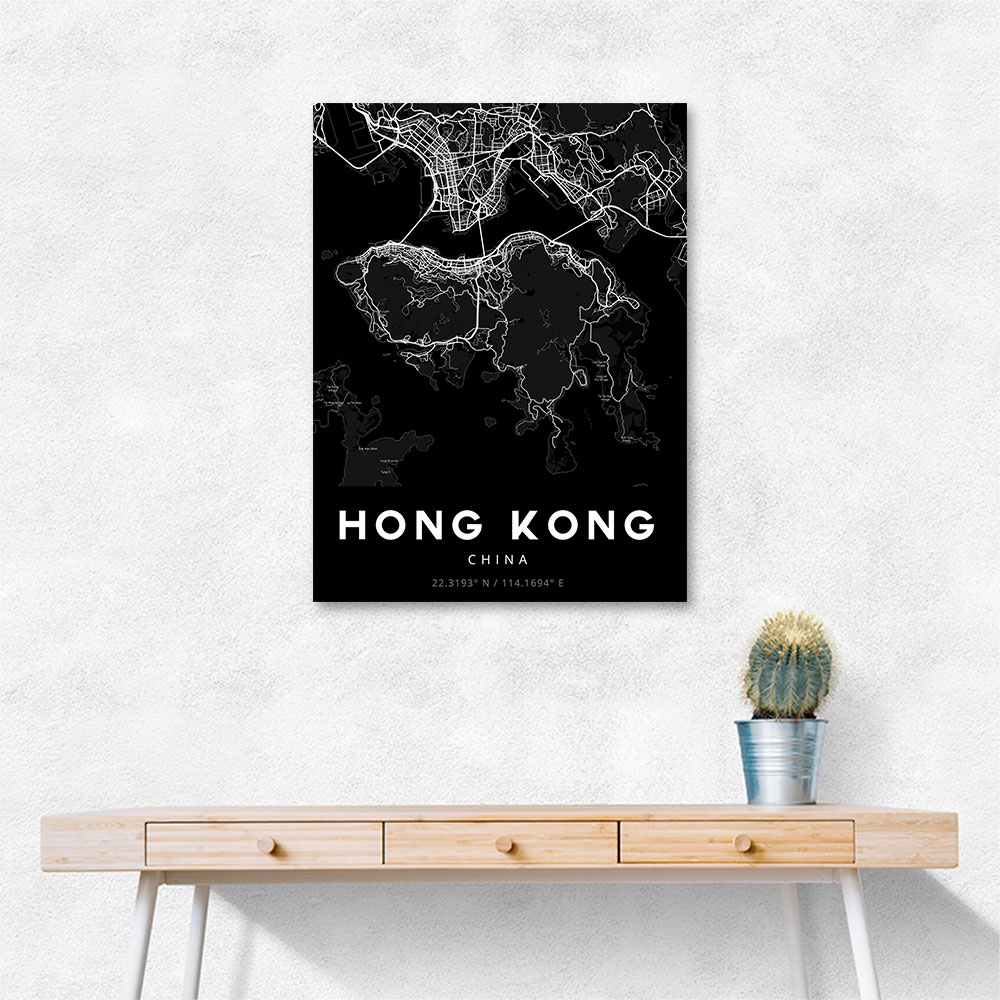 Hong Kong City Map - Black