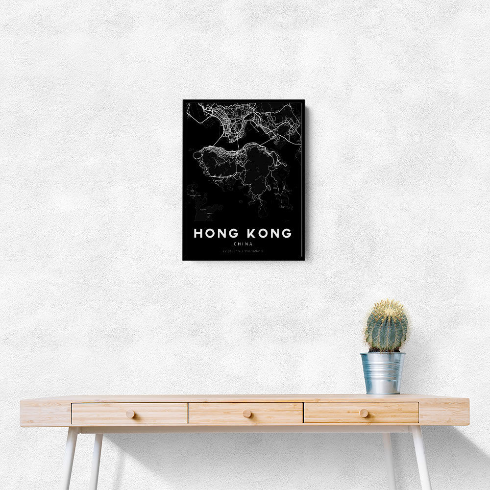Hong Kong City Map - Black