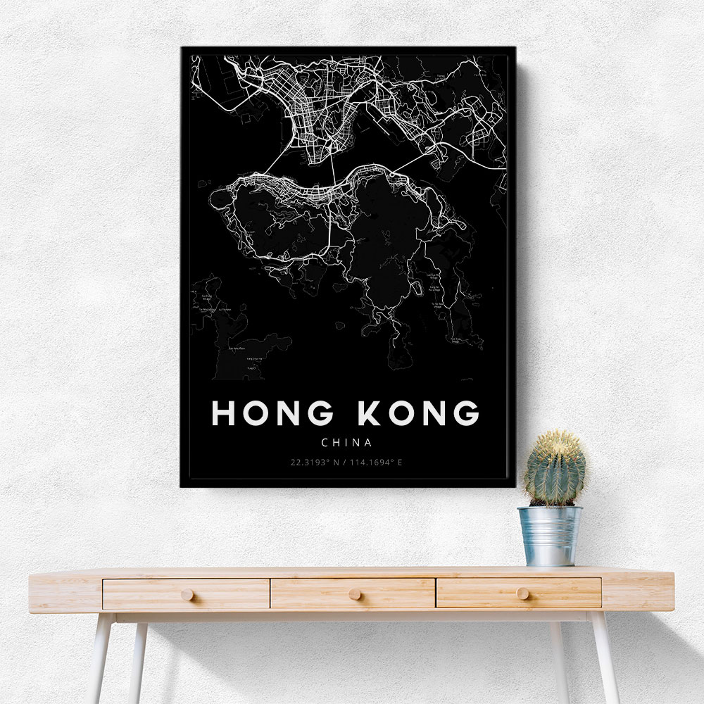 Hong Kong City Map - Black