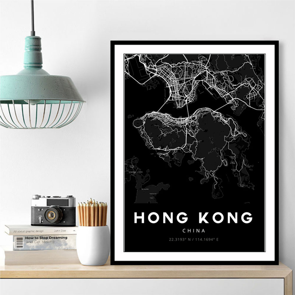 Hong Kong City Map - Black