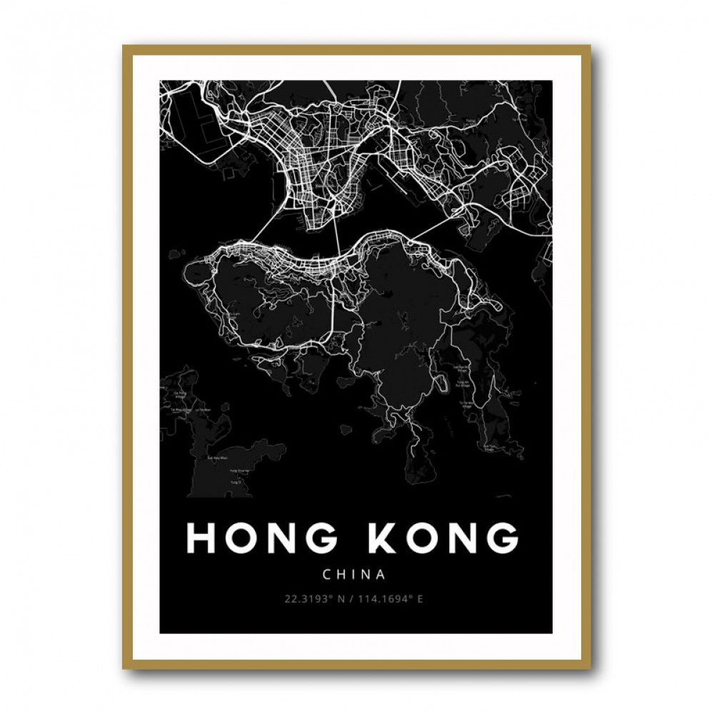 Hong Kong City Map - Black