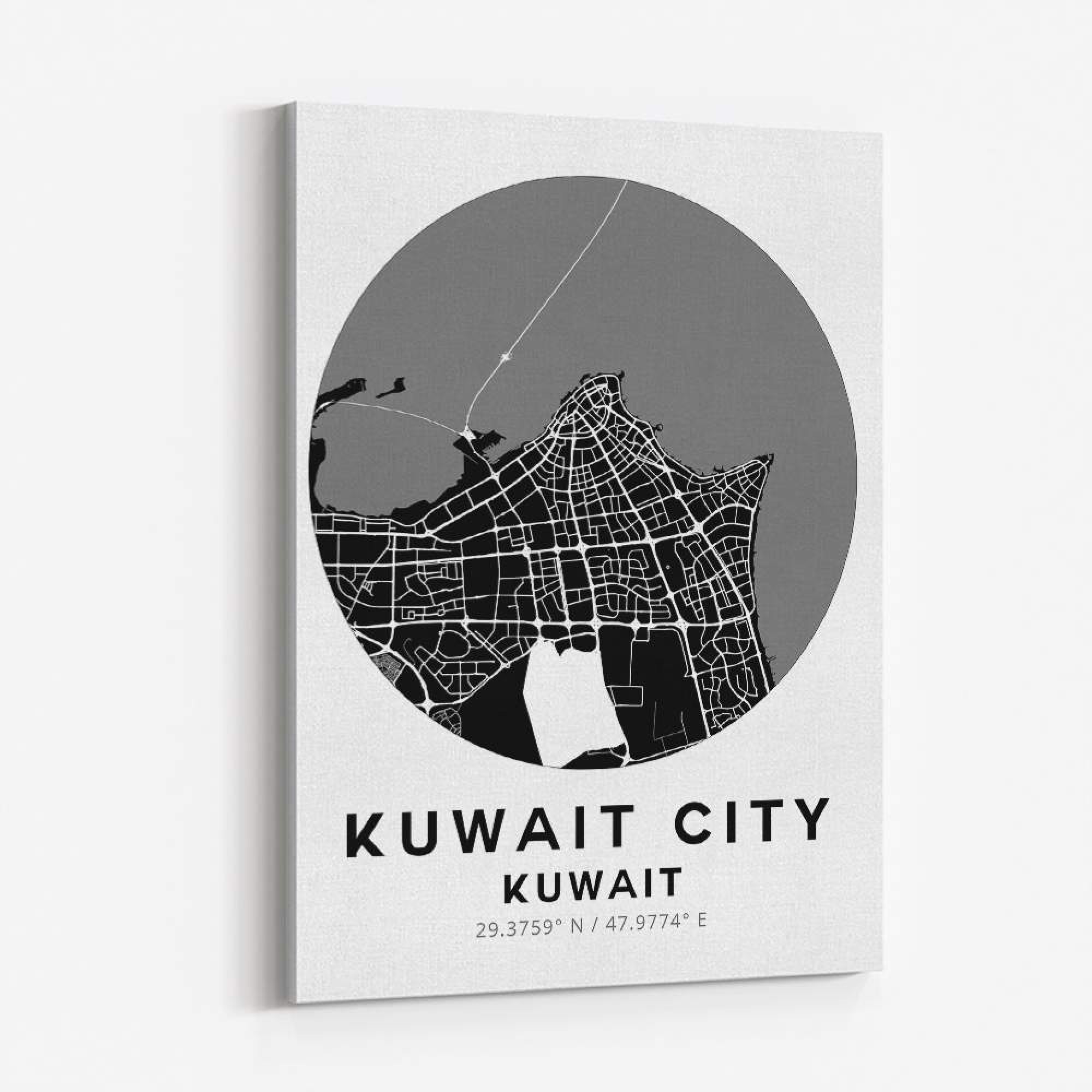 Kuwait City Map Round Style Wall Art