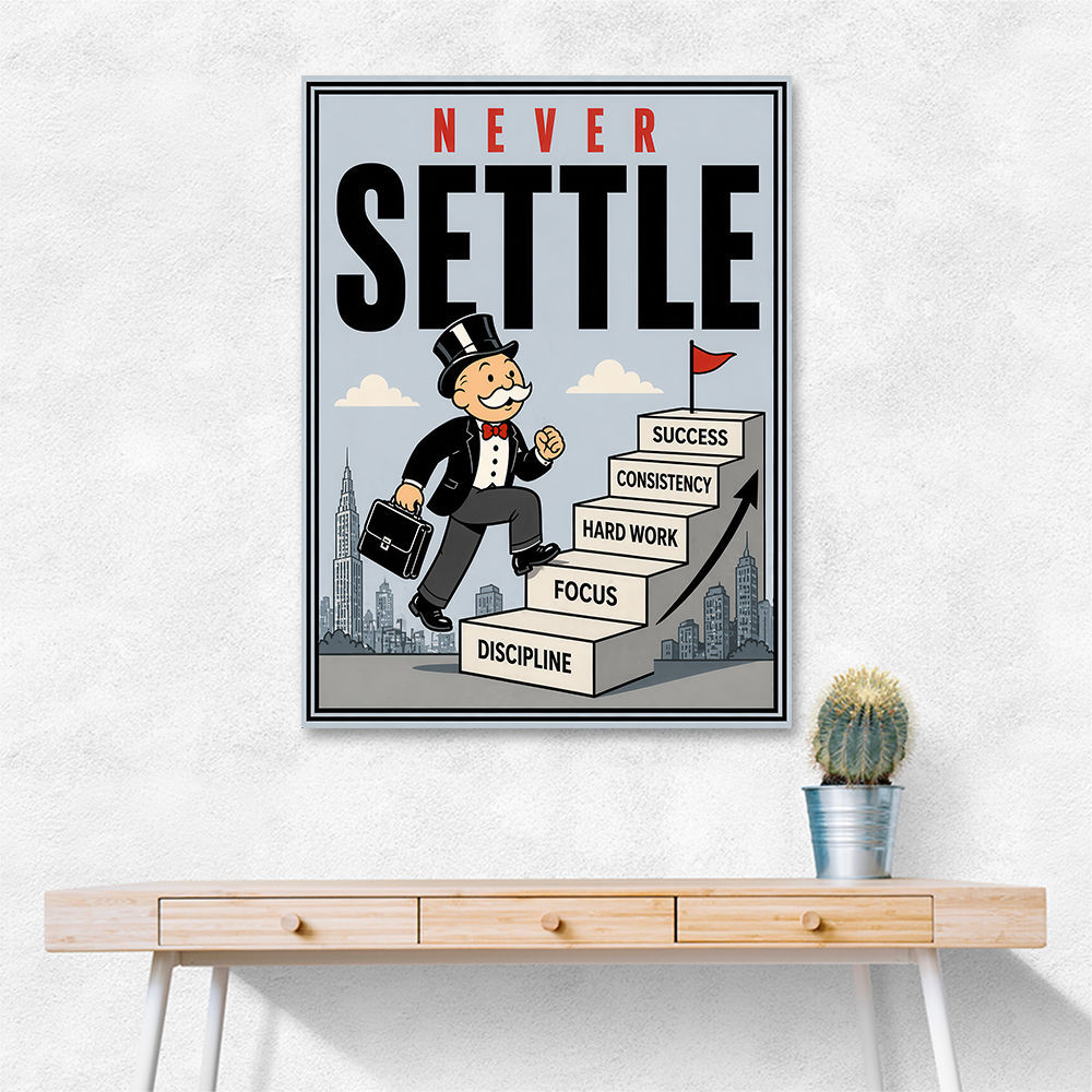 Never Settle – Success Ladder Motivational Art