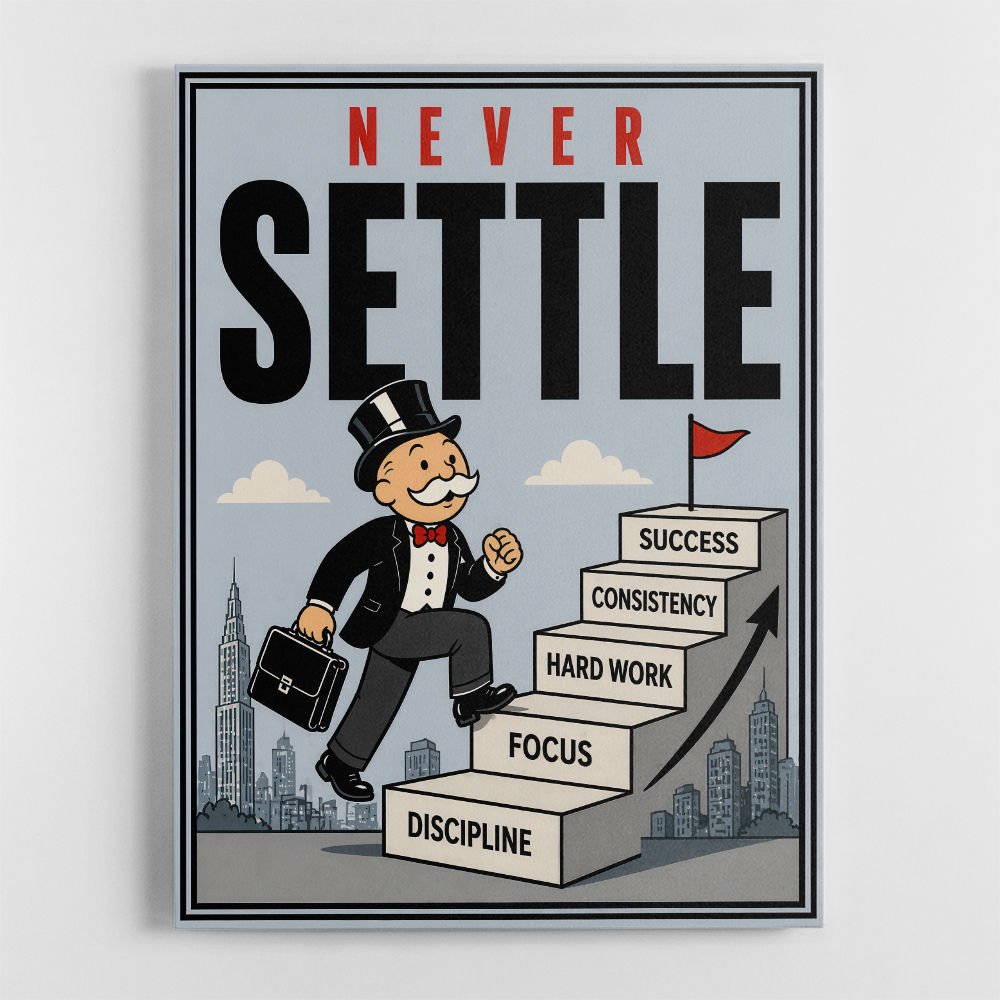 Never Settle – Success Ladder Motivational Art