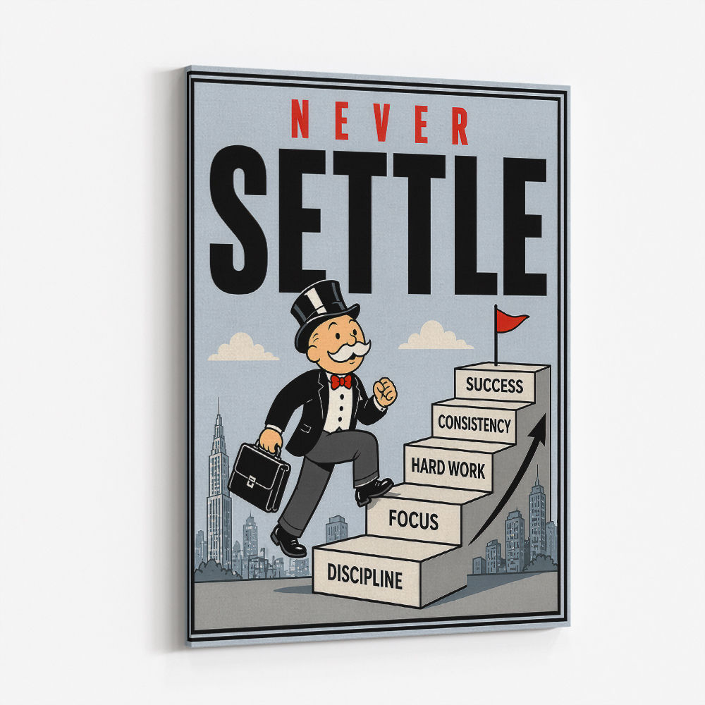 Never Settle – Success Ladder Motivational Art