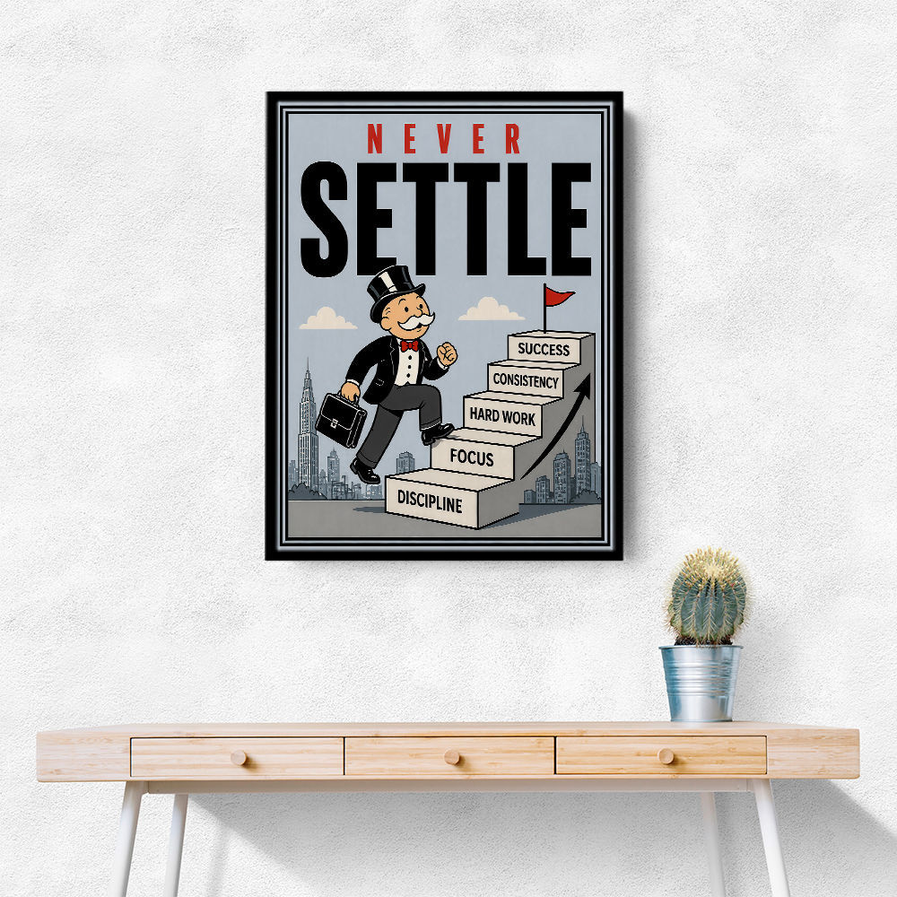 Never Settle – Success Ladder Motivational Art