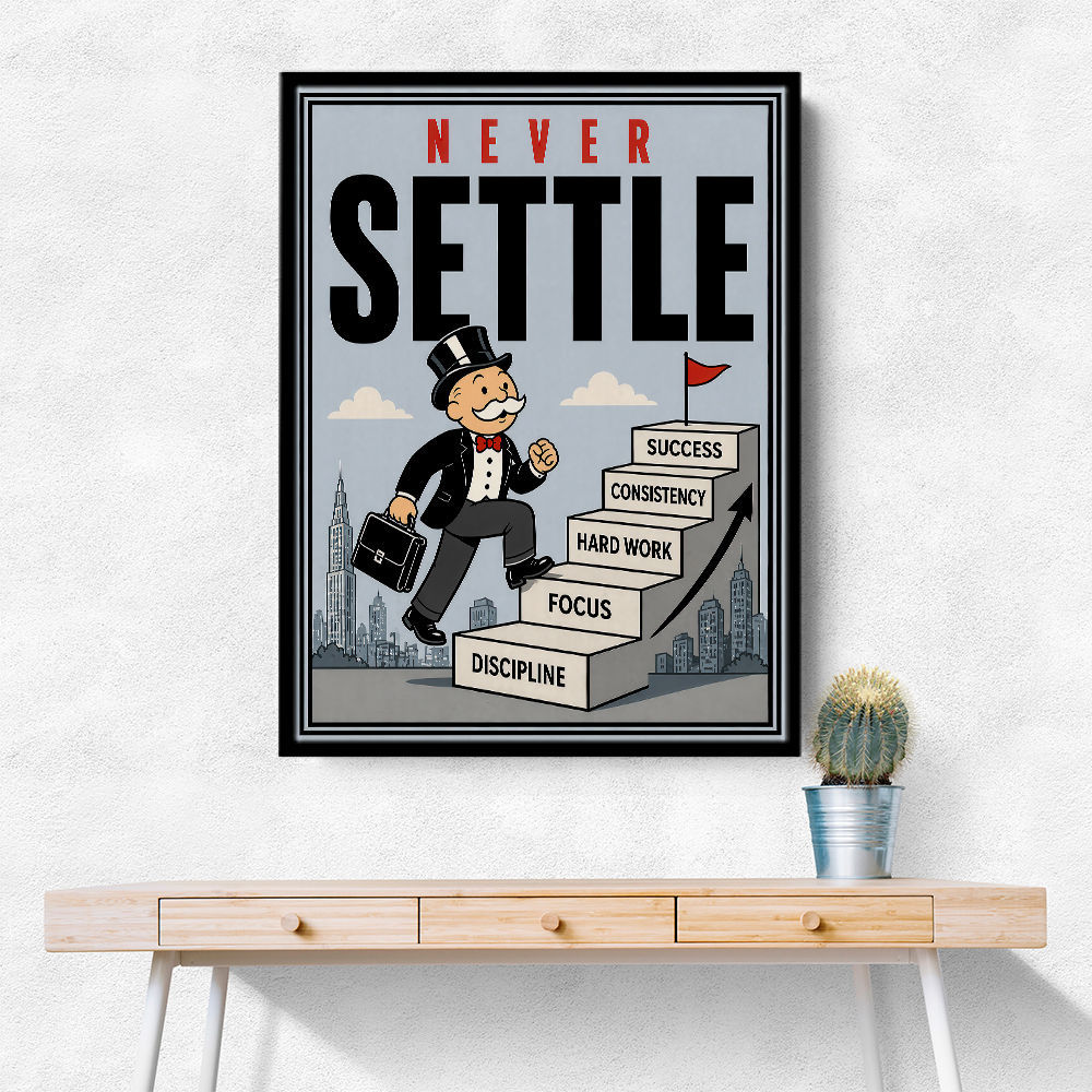 Never Settle – Success Ladder Motivational Art