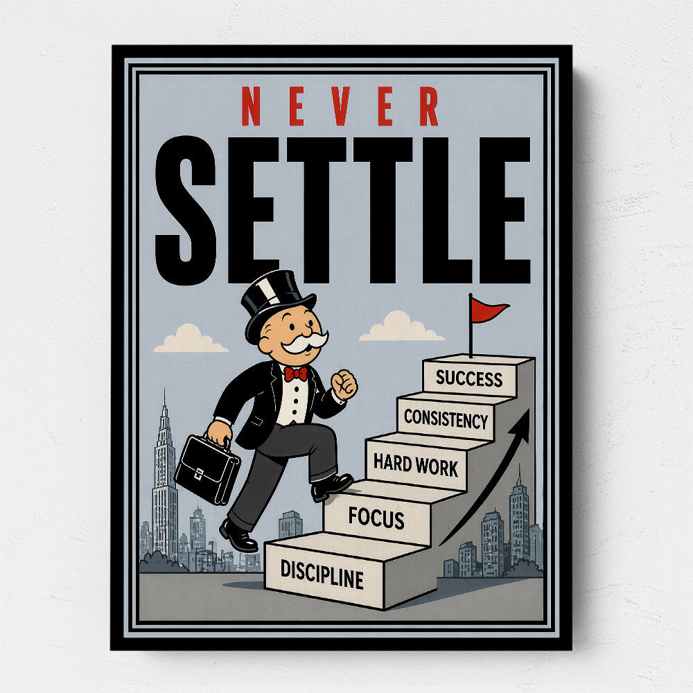 Never Settle – Success Ladder Motivational Art