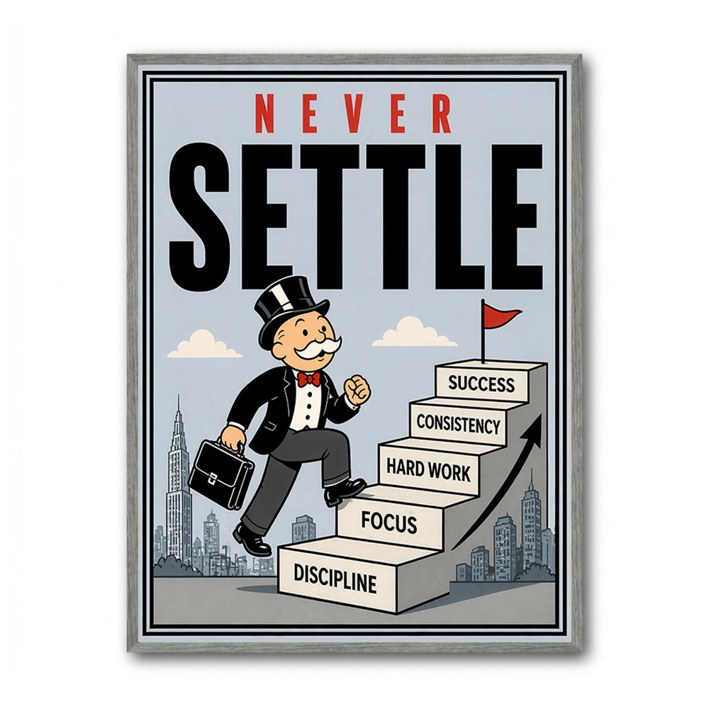 Never Settle – Success Ladder Motivational Art