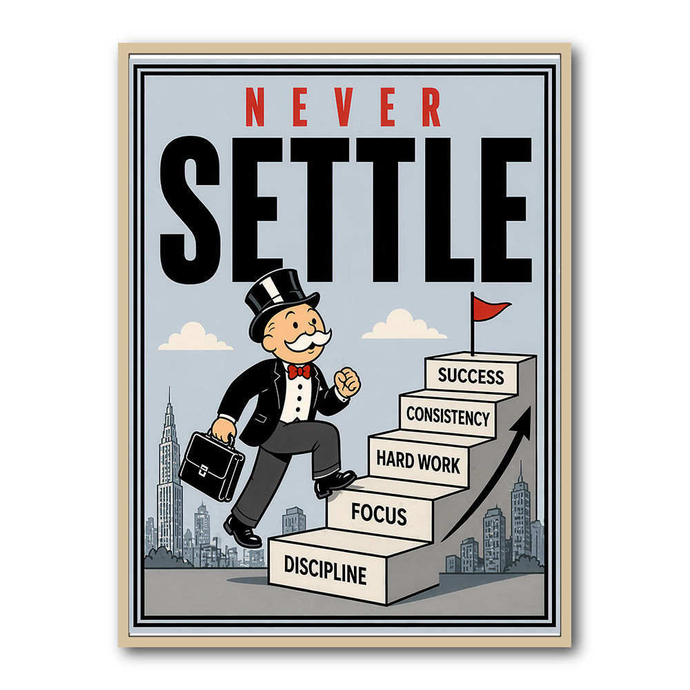 Never Settle – Success Ladder Motivational Art