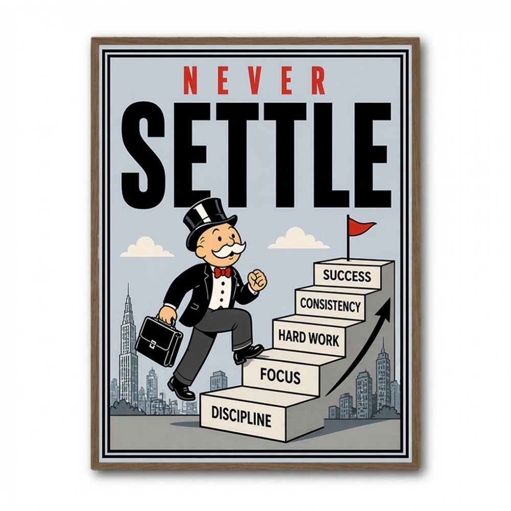 Never Settle – Success Ladder Motivational Art