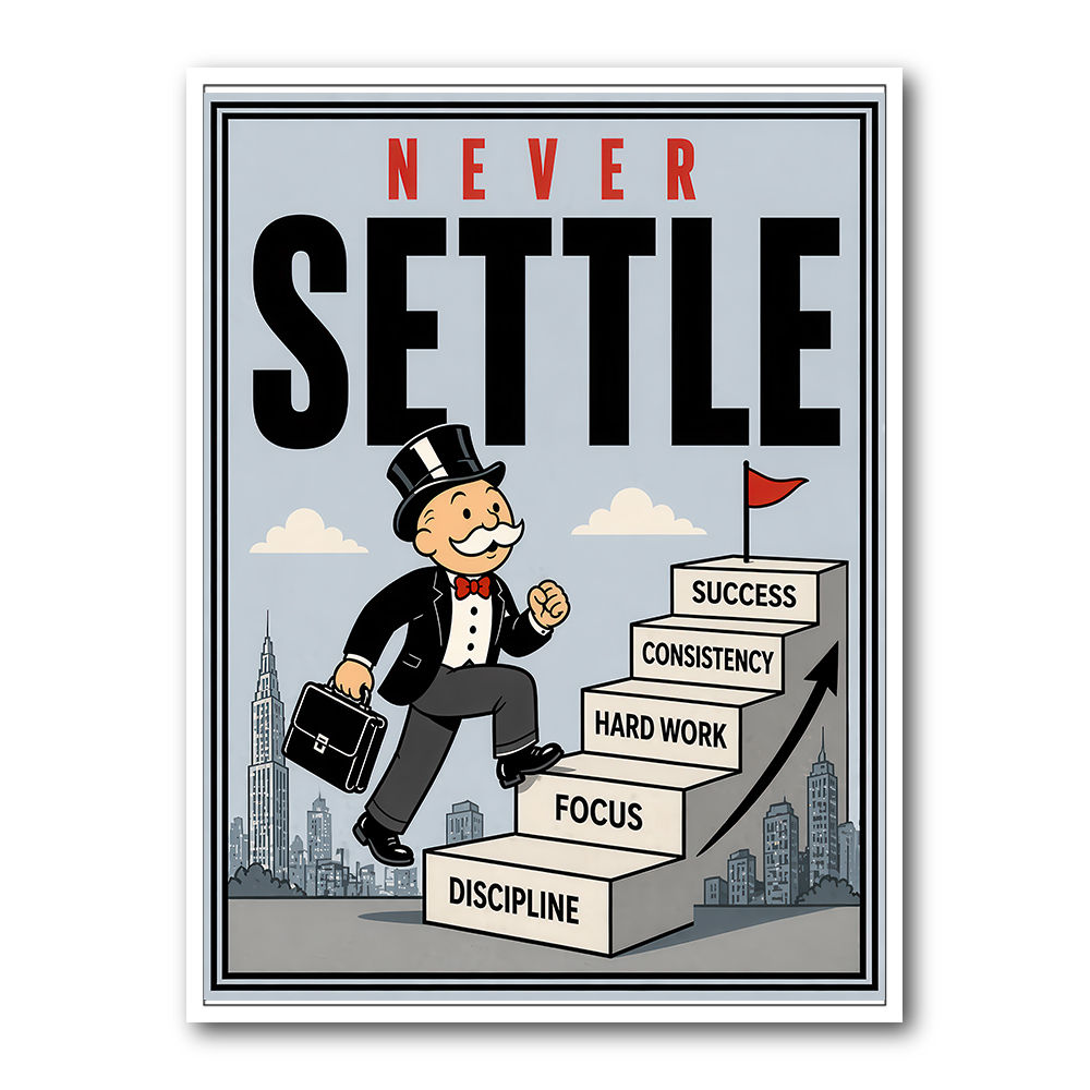 Never Settle – Success Ladder Motivational Art