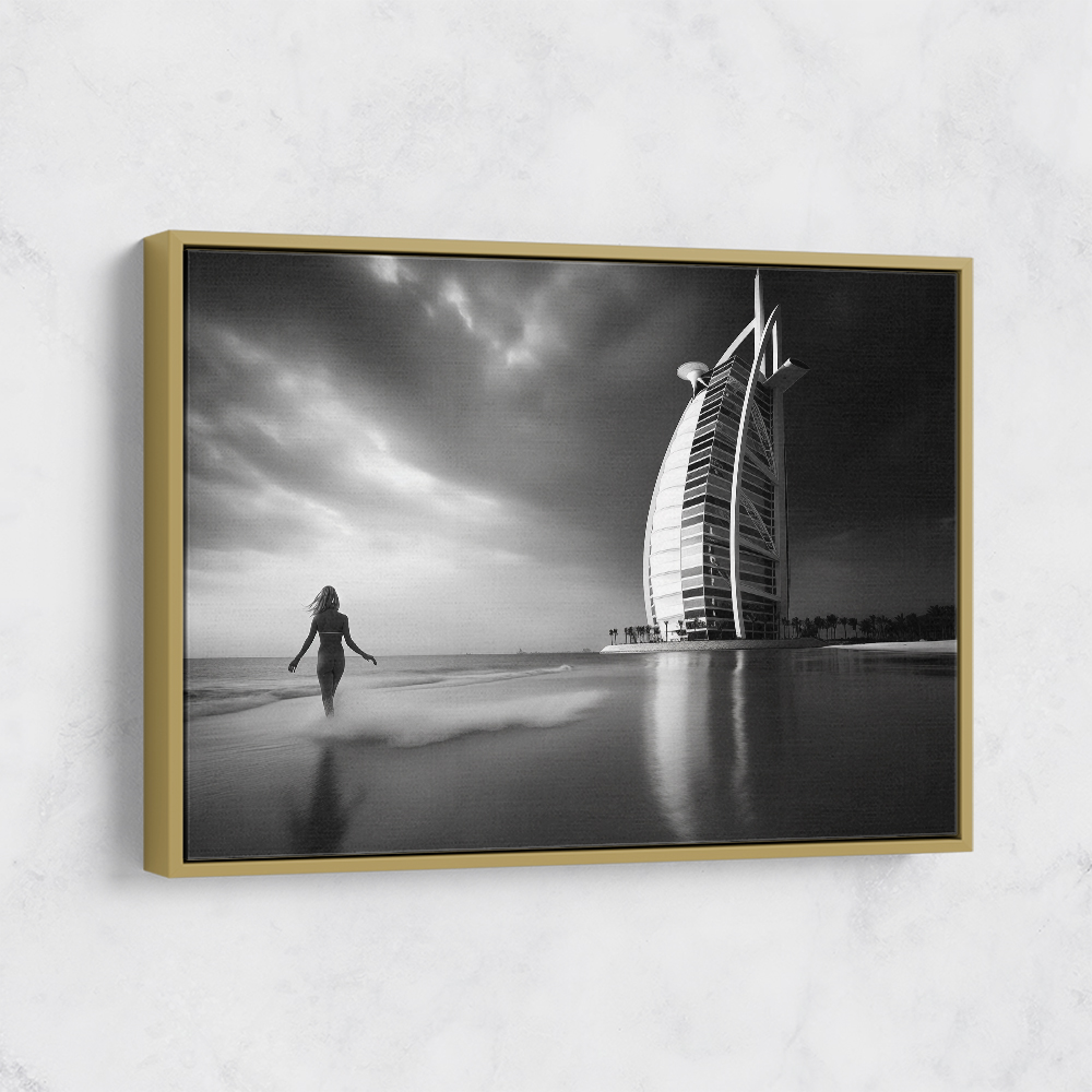 Burj Al Arab Beach Black & White Wall Art