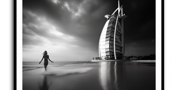 Stampa D'Arte Incorniciata Burj Al Arab Dubai - Poster Quadro Moderno 30x41 Cm