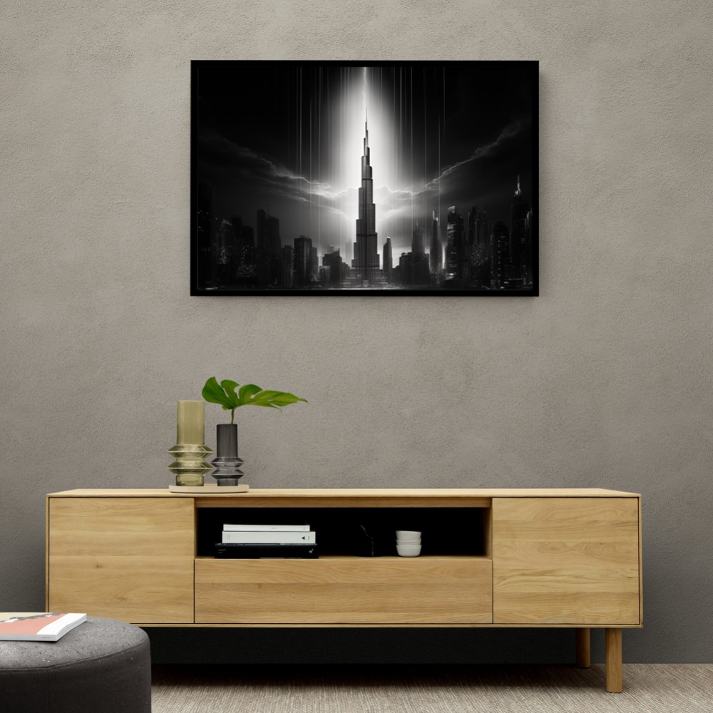 Burj Khalifa Storm Black & White Wall Art Burj Khalifa Storm Black & White Wall Art