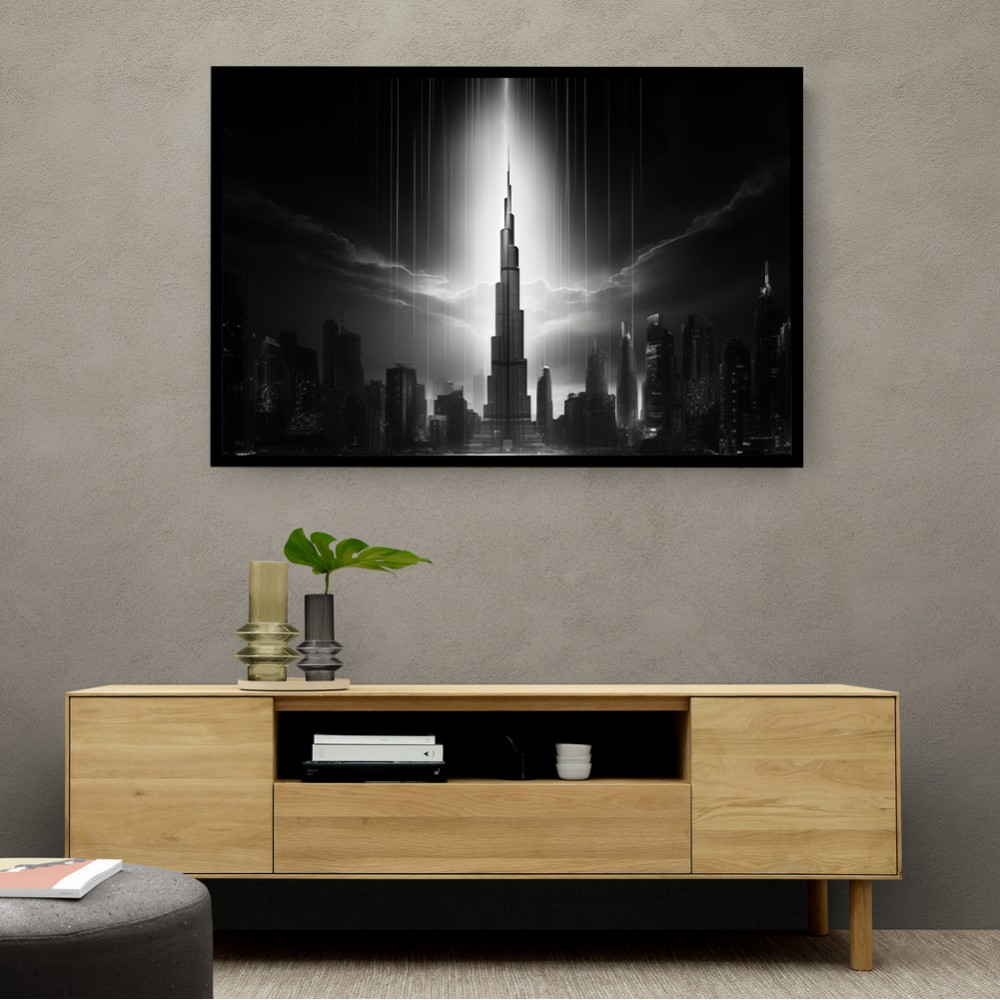 Burj Khalifa Storm Black & White Wall Art