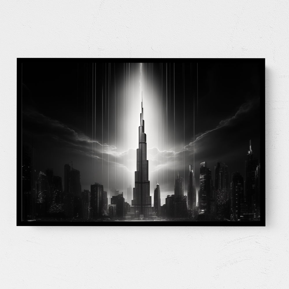 Burj Khalifa Storm Black & White Wall Art