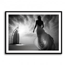 Beauty at Burj Al Arab Beach Black & White Wall Art