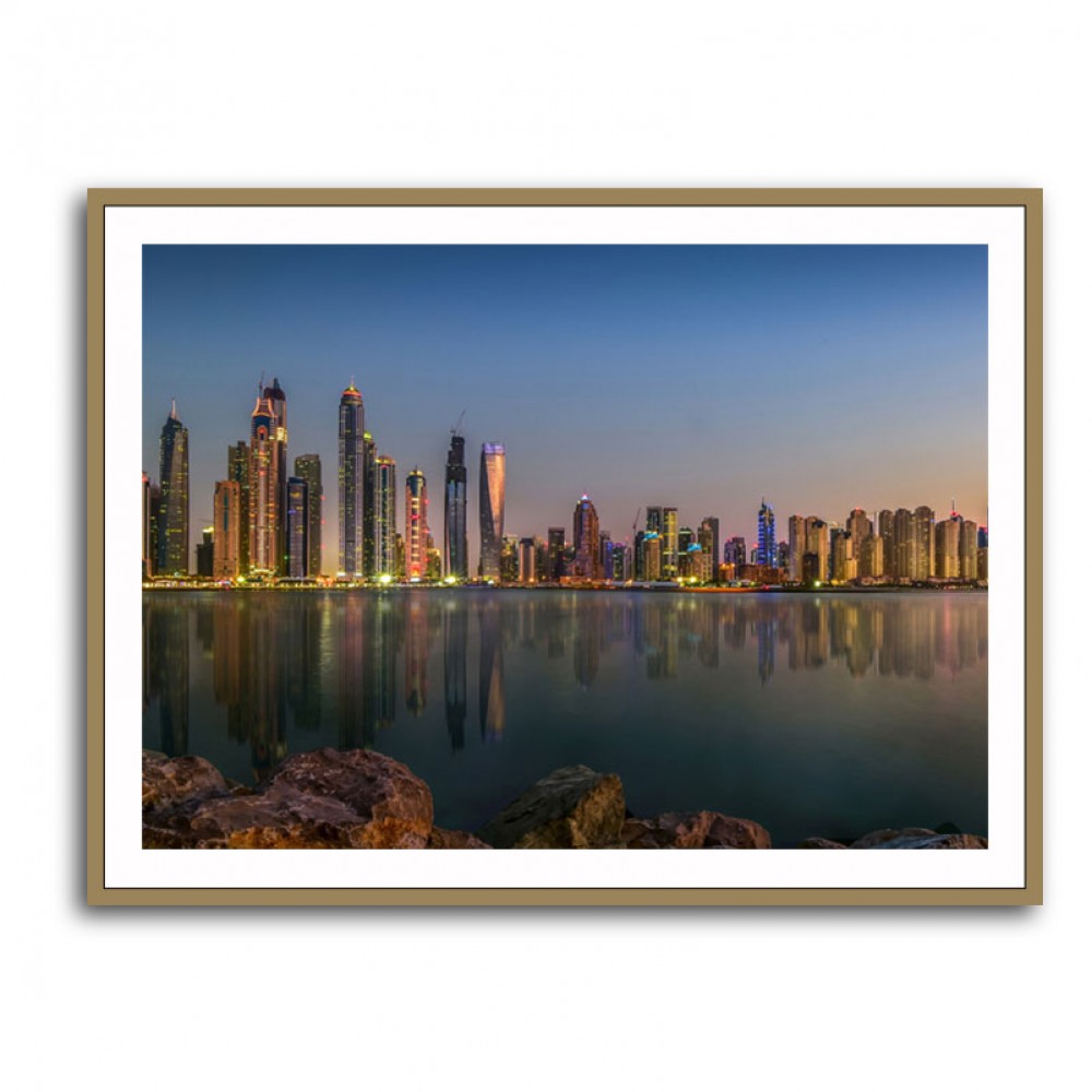 Rocky Shore and Skyscrapers