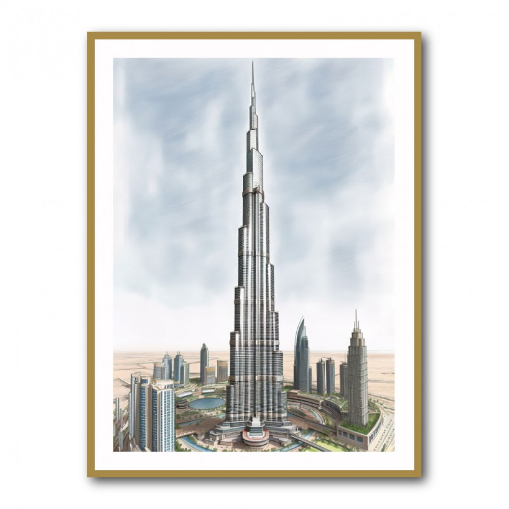 Burj Khalifa Colour Pencil Sketch Artwork