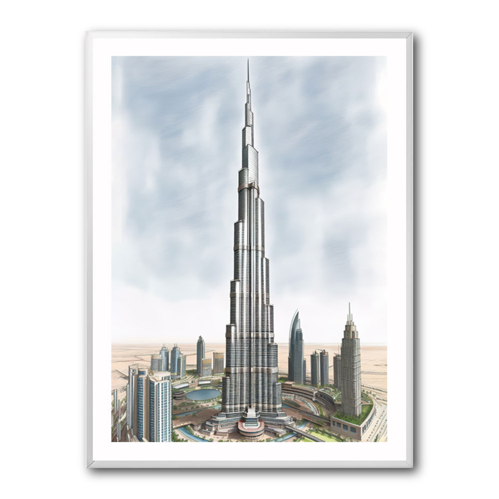 Burj Khalifa Colour Pencil Sketch Artwork