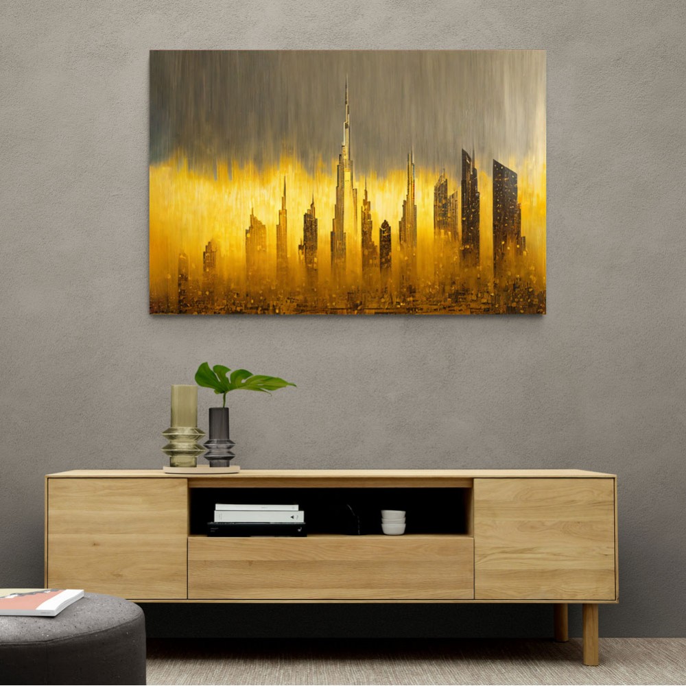 Dubai Skyline Golden Rain Abstract