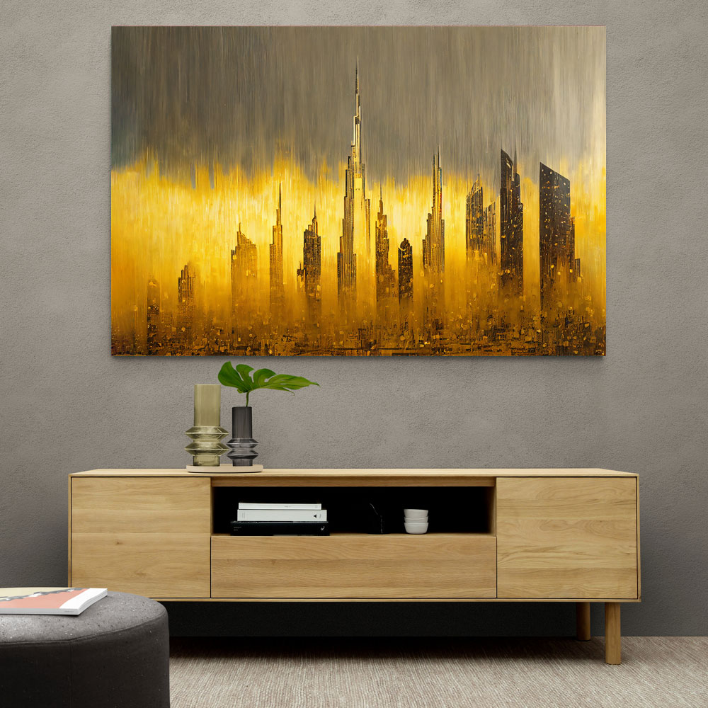 Dubai Skyline Golden Rain Abstract