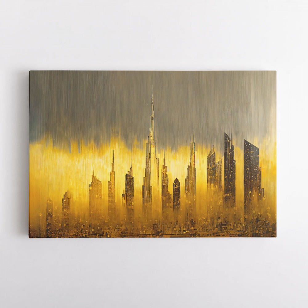 Dubai Skyline Golden Rain Abstract