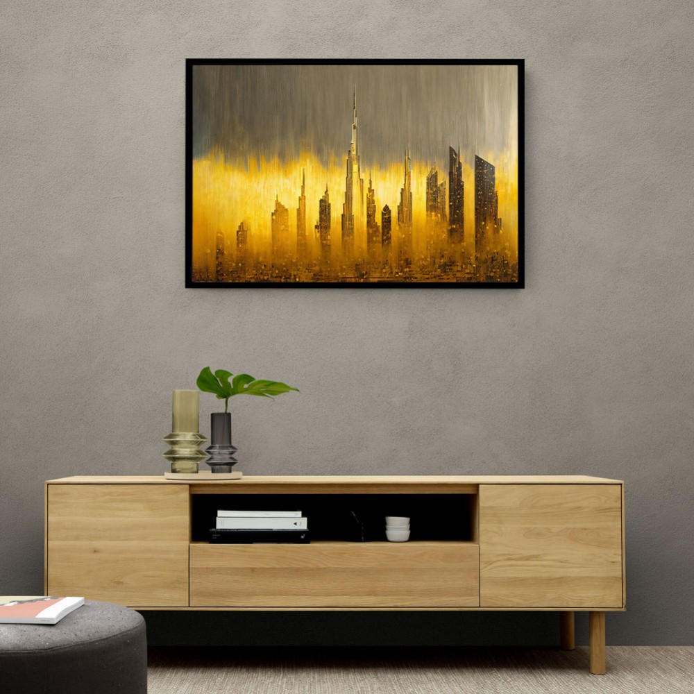 Dubai Skyline Golden Rain Abstract