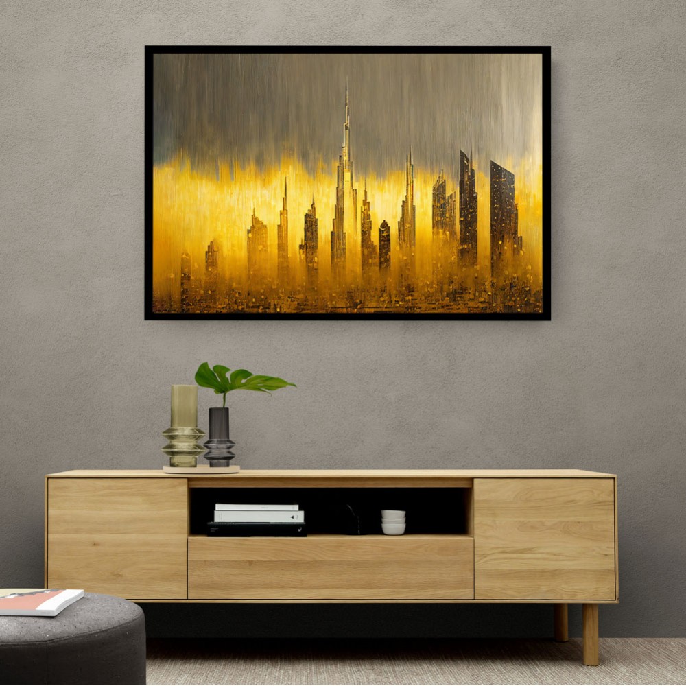 Dubai Skyline Golden Rain Abstract