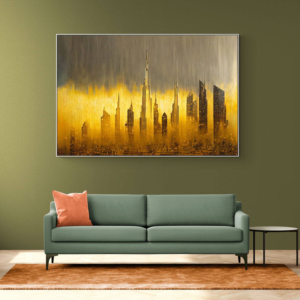 Dubai Skyline Golden Rain Abstract