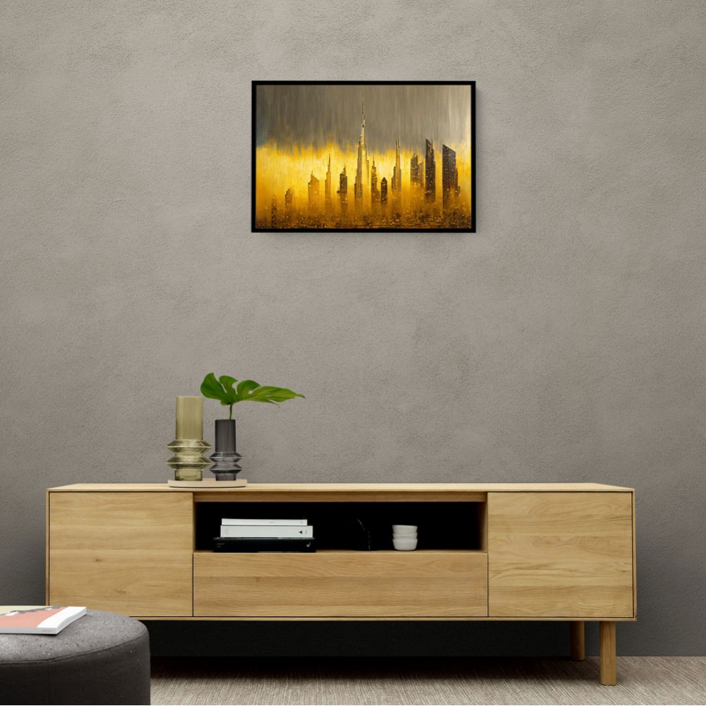 Dubai Skyline Golden Rain Abstract