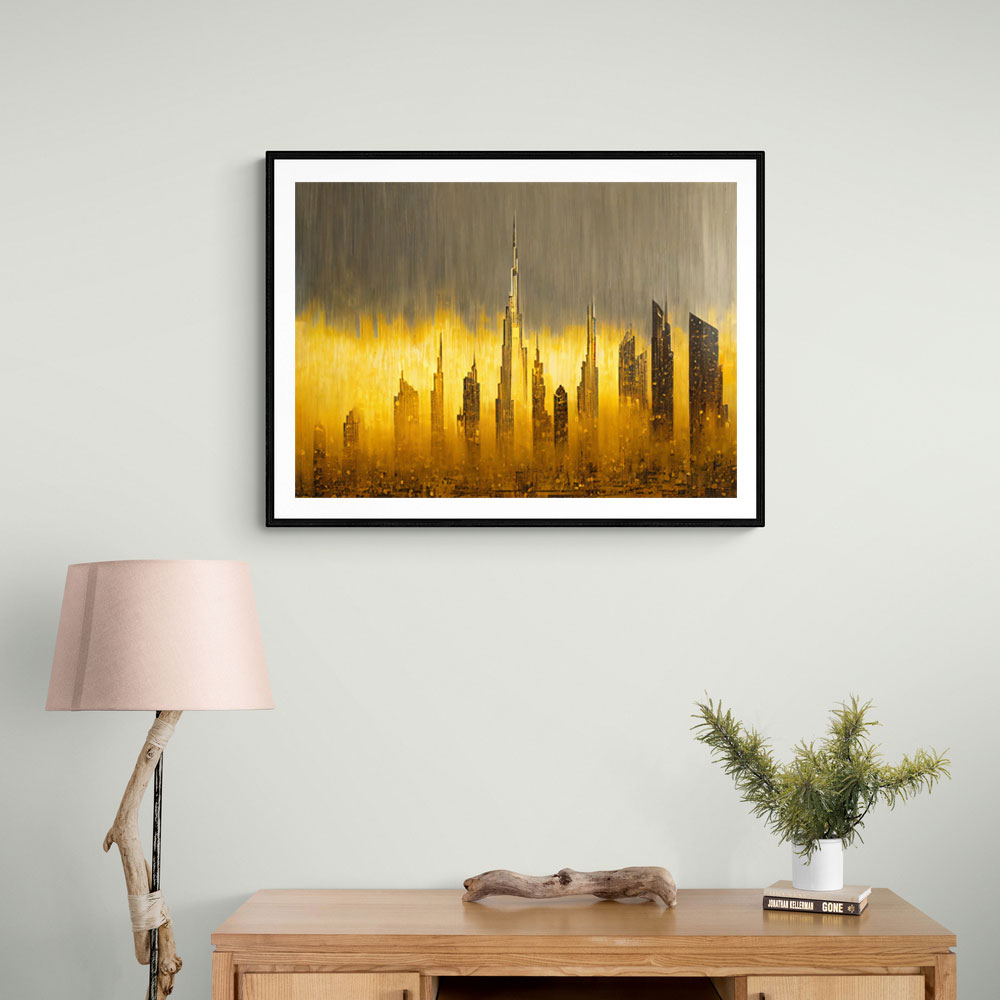 Dubai Skyline Golden Rain Abstract