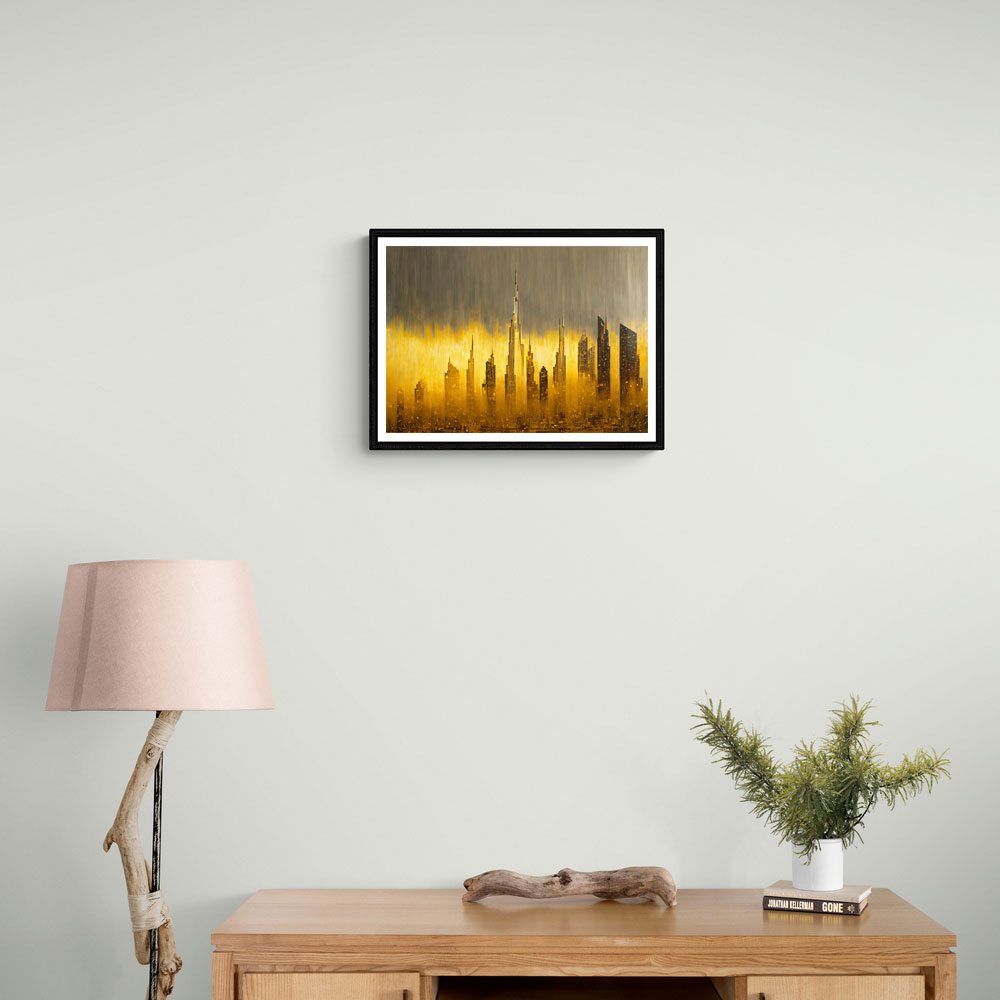 Dubai Skyline Golden Rain Abstract