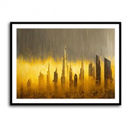 Dubai Skyline Golden Rain Abstract