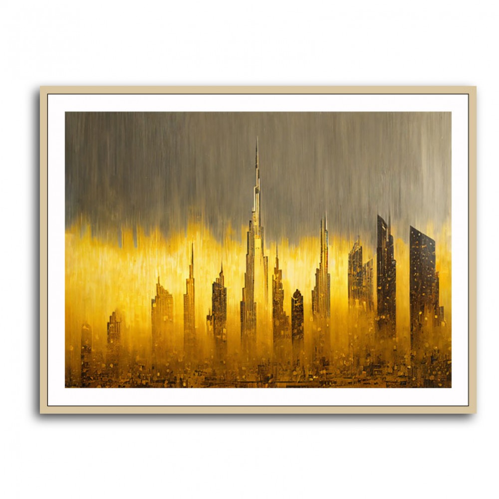 Dubai Skyline Golden Rain Abstract