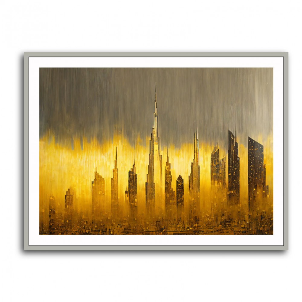 Dubai Skyline Golden Rain Abstract