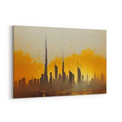 Dubai Skyline Golden Splatter Abstract