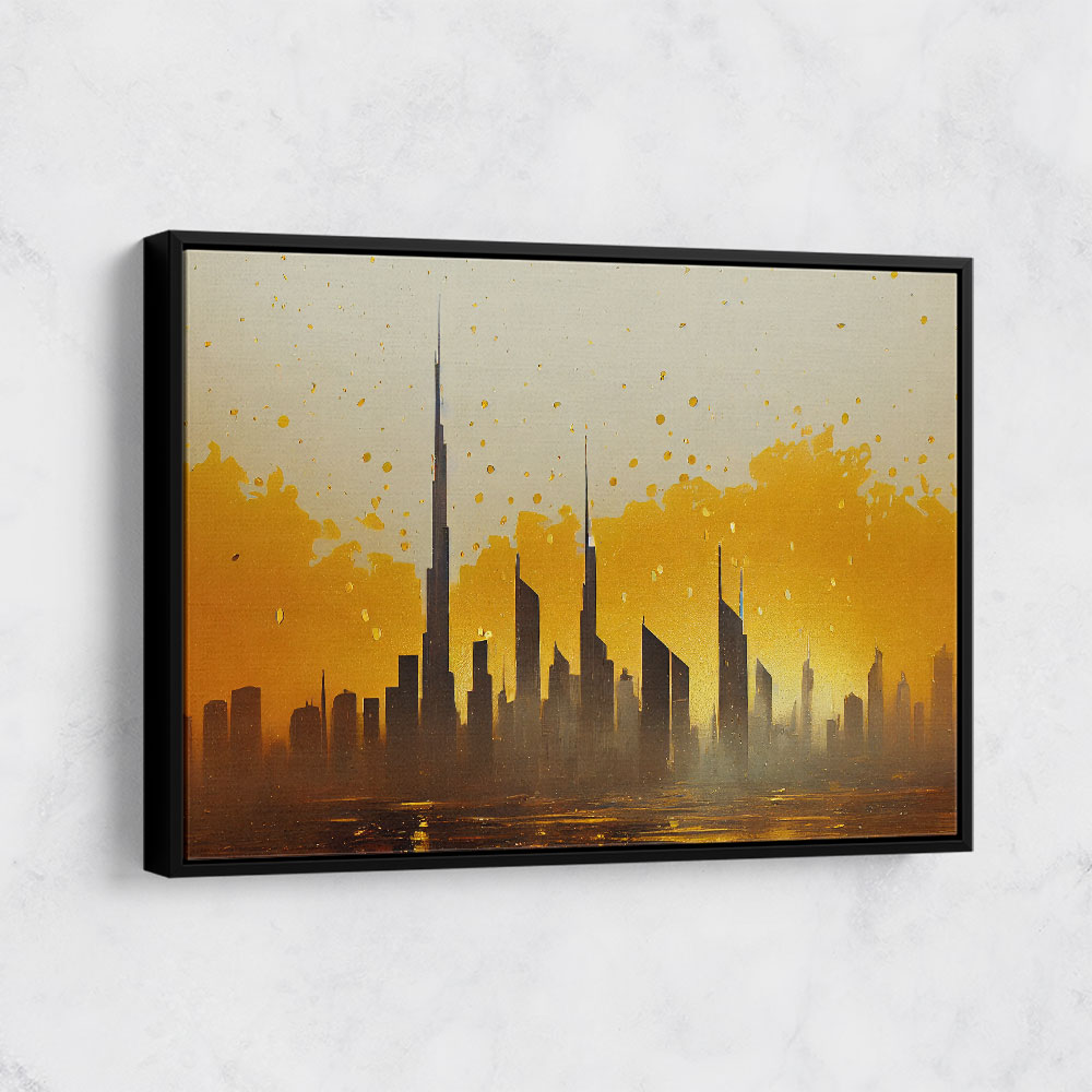 Dubai Skyline Golden Splatter Abstract